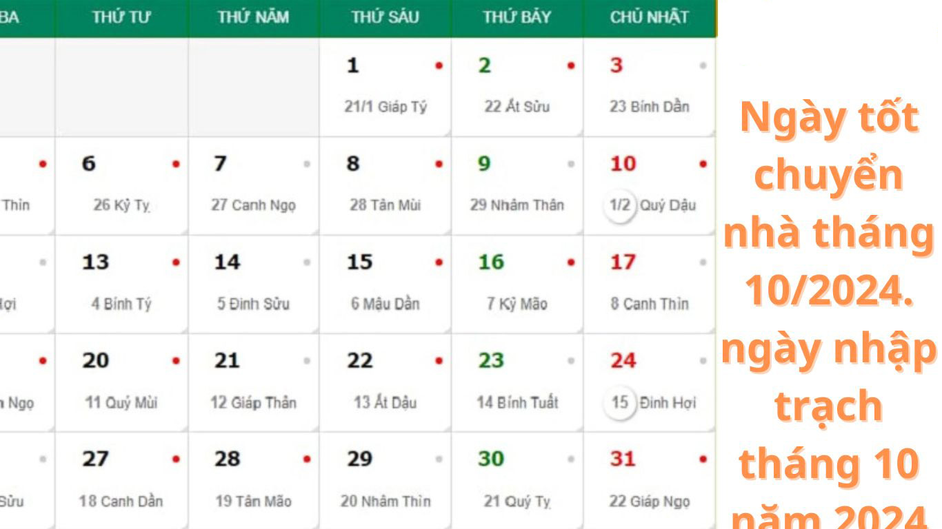 Ngày Tốt Chuyển Nhà Trọn Gói Tháng 10 Năm 2024 – Ngày Tốt Nhập Trạch Tháng 10