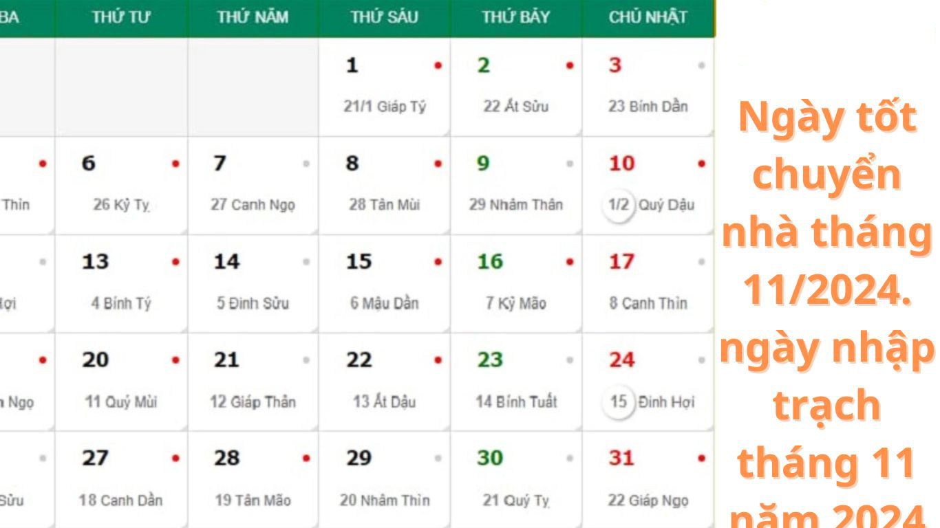 Ngày Tốt Chuyển Nhà Trọn Gói Tháng 11 Năm 2024 – Ngày Tốt Nhập Trạch Tháng 11